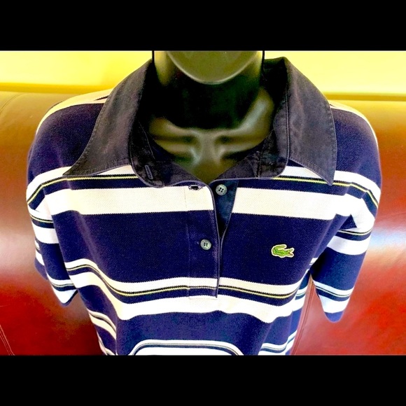 Lacoste marine style woman polo shirt navy blue cotton white striped Logo Eur 40 - Picture 15 of 16